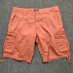 MATCHSTICK Cargo Shorts Men 40 Orange Twill Drawstring Waist Utility Pockets